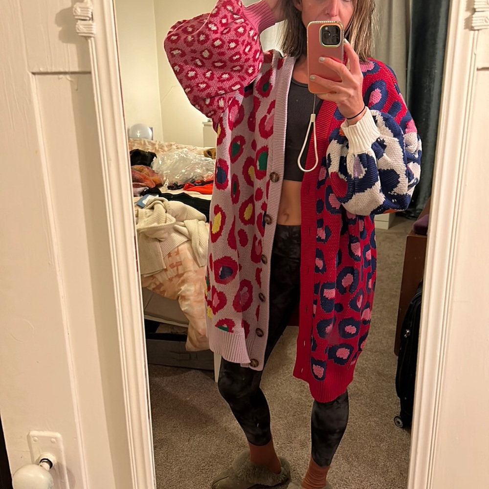 Farm Rio oversized colorful leopard cardigan